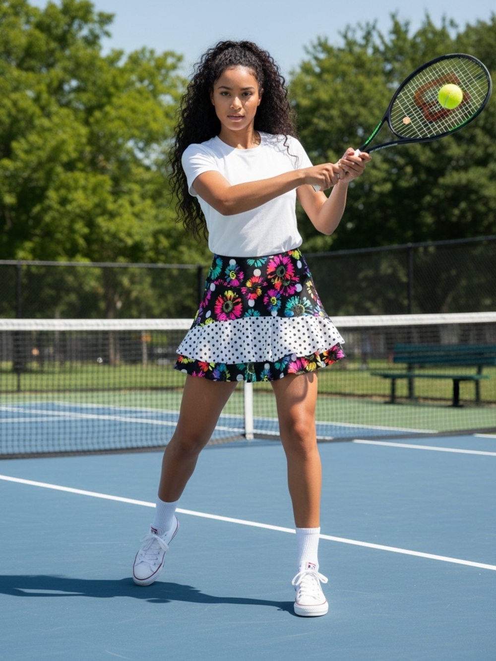 Bolder Athletic Neon Floral Daisy Polka Dot Golf Pickleball Compression Skort  L